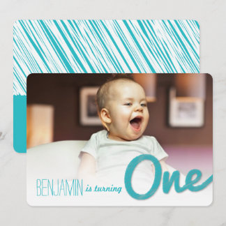 Invitación Gran boceto azul cumpleaños del bebé niño 1 año de