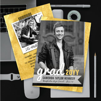 Invitación Gran Boceto Graduación Papel Oro Fiesta de Graduac