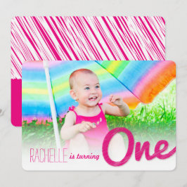 Invitación Gran boceto rosado, primer Fiesta de cumpleaños de