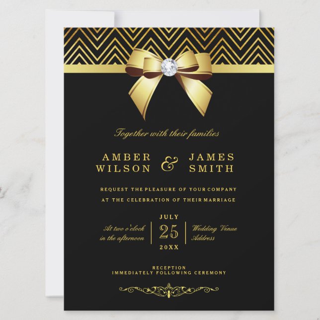 Invitación Gran Boda de arenales de oro negro de oro (Anverso)