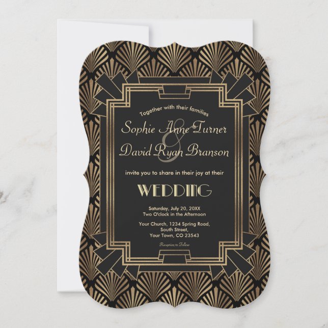 Invitación Gran Boda de Gatsby Art Deco de la moda (Anverso)