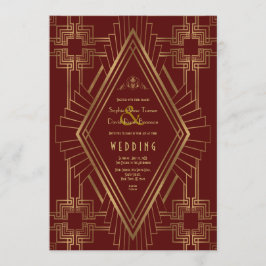Invitación Gran Boda de Gatsby Royal Burgundy Gold