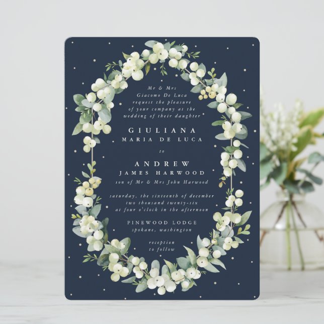 Invitación Gran Boda de la Marina Formal Snowberry + Eucalypt (Anverso de pie)