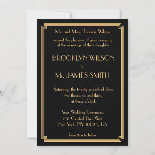 Invitación Gran Boda de Oro Negra de Gatsby Art Deco