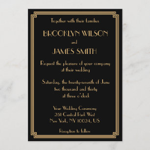 Invitación Gran Boda de Oro Negra de Gatsby Art Deco