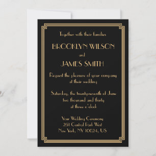 Invitación Gran Boda de Oro Negra de Gatsby Art Deco