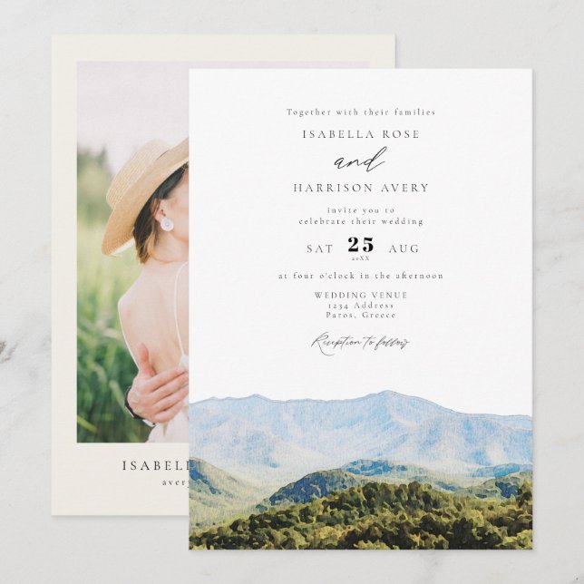 Invitación Gran Boda de viaje de destino de las montañas hume (Anverso / Reverso)