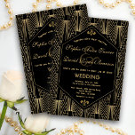 Invitación Gran Boda Gatsby Art Deco Vintage de los años 20<br><div class="desc">La gran invitación a la boda de los años 20 en el Gran Gatsby Vintage Art Deco. El diseño de una carta inspirada en el negro y el oro de los años 20 presenta un Relieve metalizado de imitación dorado fleur-de-lis, un hermoso estilo geométrico del Art Deco. Utilice la herramienta...</div>