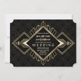 Invitación Gran Boda Gatsby de oro negro de los años 20