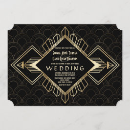 Invitación Gran Boda Gatsby de oro negro de los años 20