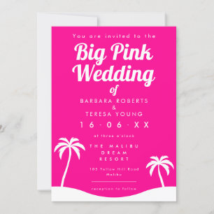 Invitación Gran Boda Rosa Barbiecore Playa de Palm Tree
