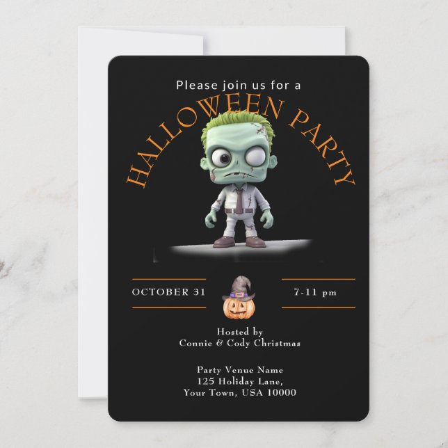 Invitación GRAN CABEZA, GRAN OJO VERDE MONSTER HALLOWEEN Part (Anverso)
