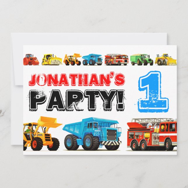Invitación Gran Camión Primer Fiesta de Cumpleaños (Anverso)