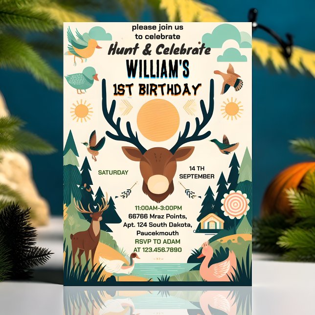 Invitación gran Camo salvaje Oh Deer Duck caza 1º cumpleaños (Subido por el creador)