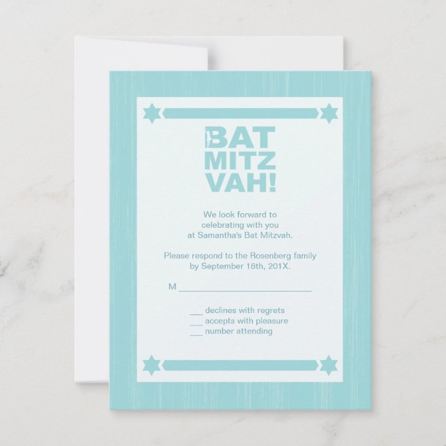 Invitación Gran carta de respuesta de tipo bat Mitzvah en Ver (Anverso)
