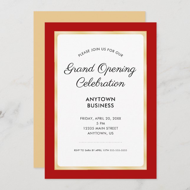 Invitación Gran celebración de la inauguración | Rojo y Oro (Anverso / Reverso)