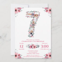 Invitación Gran Chica de cumpleaños Collage de fotos Flor ros