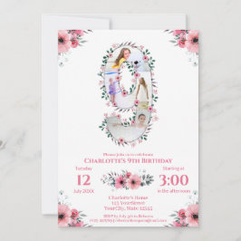 Invitación Gran Chica de cumpleaños Collage de fotos Flor ros