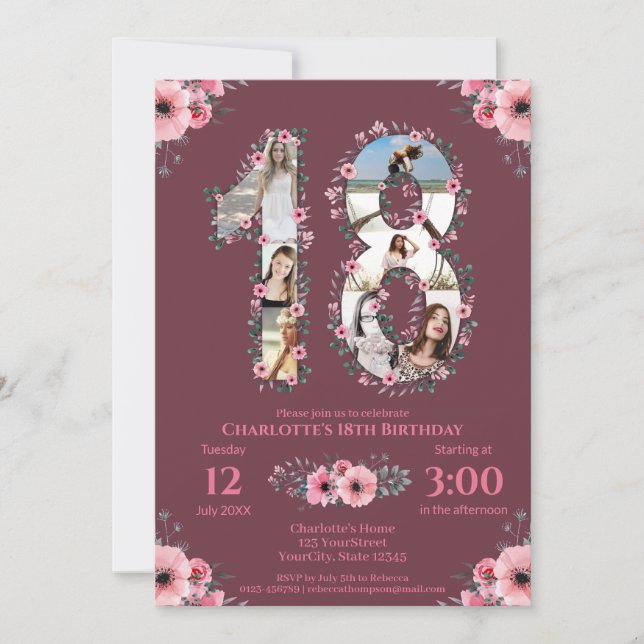 Invitación Gran Chica de cumpleaños número 18 Collage de foto (Anverso)