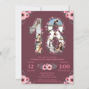 Invitación Gran Chica de cumpleaños número 18 Collage de foto
