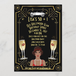 Invitación Gran Chica Gatsby Black Flapper invitado de Hollyw