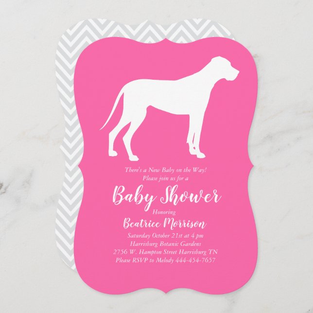 Invitación Gran Chica rosado de Baby Shower Dane Dog (Anverso / Reverso)
