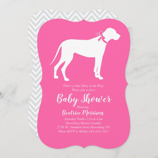 Invitación Gran Chica rosado de Baby Shower Dane Dog (Anverso / Reverso)