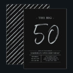 Invitación Gran Cincuenta | Fiesta de cumpleaños número 50 de<br><div class="desc">Celebra tu día especial con esta sencilla y elegante invitación de cumpleaños número 50. Este diseño presenta un pincel con la inscripción "El Gran 50" con un diseño limpio en una combinación de colores negro y plata. Hay más diseños y suministros para fiestas disponibles en mi tienda BaraBomDesign.</div>
