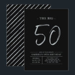 Invitación Gran Cincuenta | Fiesta de cumpleaños número 50 de<br><div class="desc">Celebra tu día especial con esta sencilla y elegante invitación de cumpleaños número 50. Este diseño presenta un pincel con la inscripción "El Gran 50" con un diseño limpio en una combinación de colores negro y plata. Hay más diseños y suministros para fiestas disponibles en mi tienda BaraBomDesign.</div>