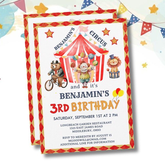 Invitación Gran Circo Carnaval Cumpleaños Niño 3er Cumpleaños (Subido por el creador)