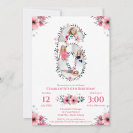 Invitación Gran Collage de fotos Chica de cumpleaños 6 Flor r