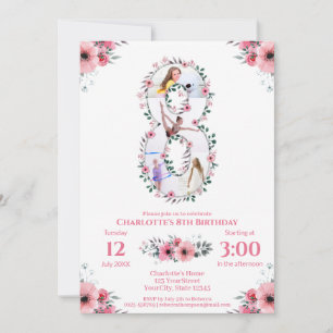 Invitación Gran Collage de fotos Chica de cumpleaños 8 Flor r