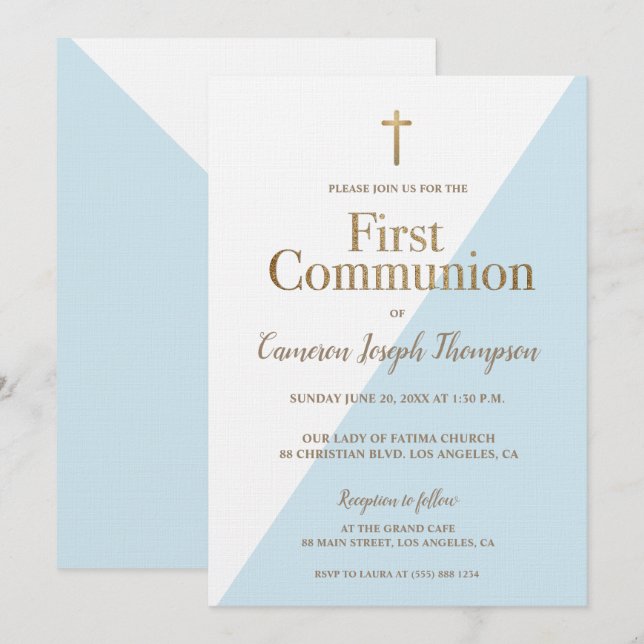 Invitación Gran Comunidad Religiosa de Oro Azul Primera Santa (Anverso / Reverso)