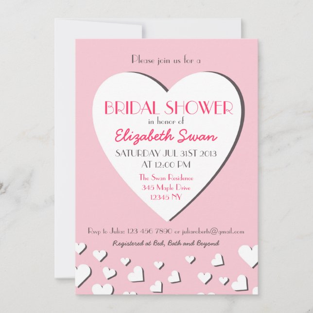 Invitación Gran corazón de amor Pink Bridal Shower (Anverso)