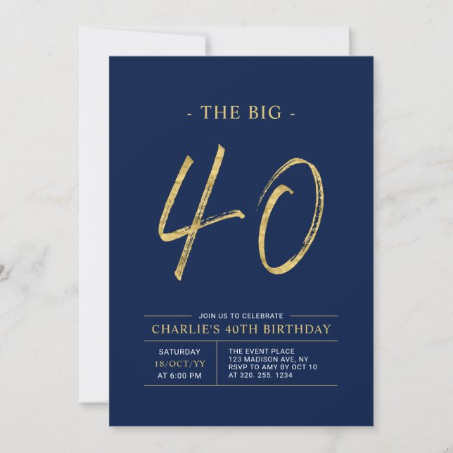 Invitación Gran Cuarenta | Fiesta de cumpleaños 40 dorado y a (Anverso)