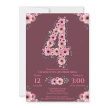 Gran cuarto cumpleaños de flores rosadas Chica fol