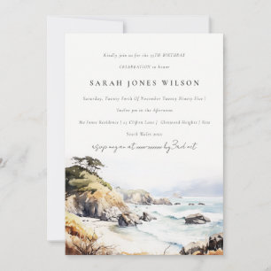 Invitación Gran Cumpleaños de paisaje al acuarela de Big Sur