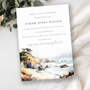Invitación Gran Cumpleaños de paisaje al acuarela de Big Sur