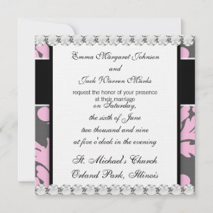 Invitación gran damasco rosa y gris profundo