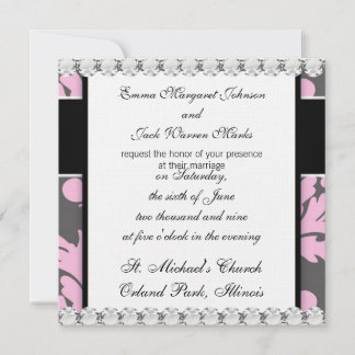 Invitación gran damasco rosa y gris profundo