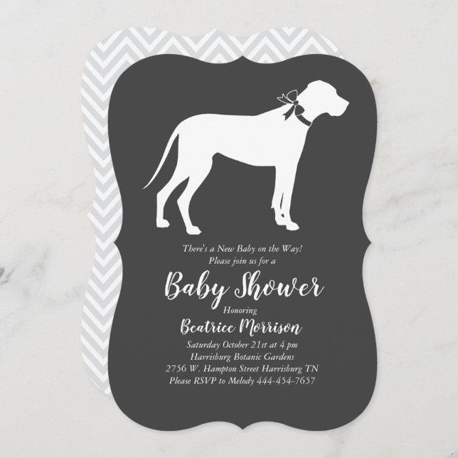 Invitación Gran dane perro Baby Shower género neutro (Anverso / Reverso)