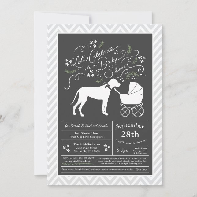 Invitación Gran dane perro Baby Shower género neutro (Anverso)