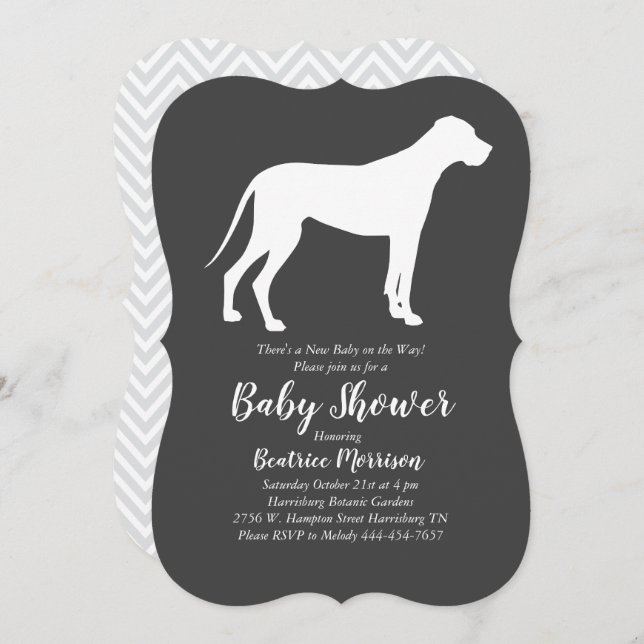 Invitación Gran dane perro Baby Shower género neutro (Anverso / Reverso)
