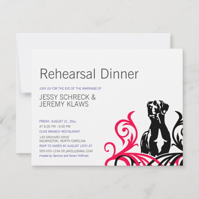 Invitación Gran Danés ensayo rosa (Anverso)