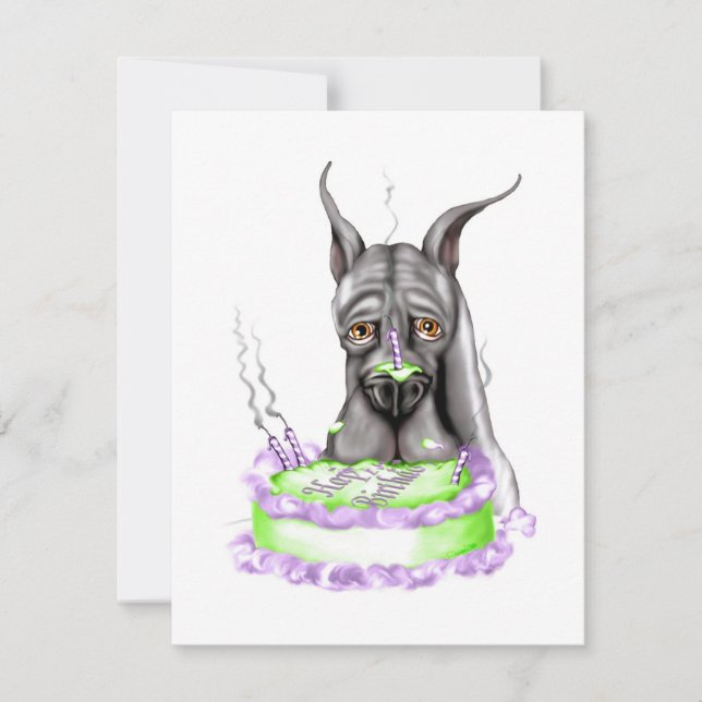Invitación Gran danés negro de la cara de torta de cumpleaños (Anverso)
