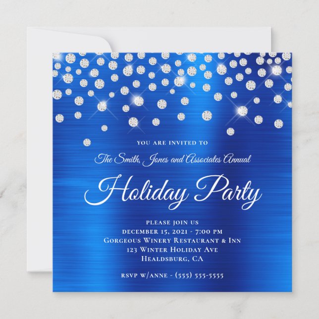 Invitación Gran Diamante de imitación espárrago Royal Blue Re (Anverso)