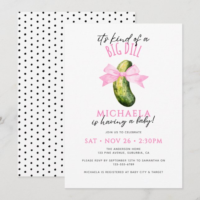 Invitación Gran Dill Coquette de Acuarela Baby Shower (Anverso / Reverso)