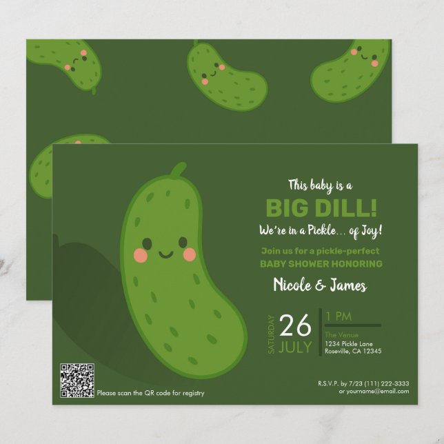Invitación Gran Dill Ducha de Bebé de Pepino Verde (Anverso / Reverso)