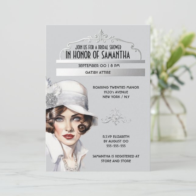 Invitación Gran ducha de novia de estilo Gatsby elegante de l (Anverso de pie)