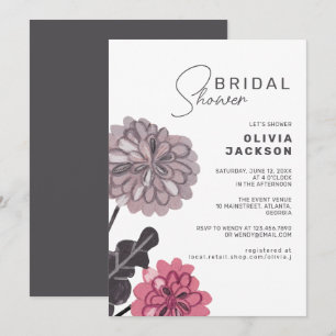 Invitación Gran ducha de novia floral de carbón vegetal gris